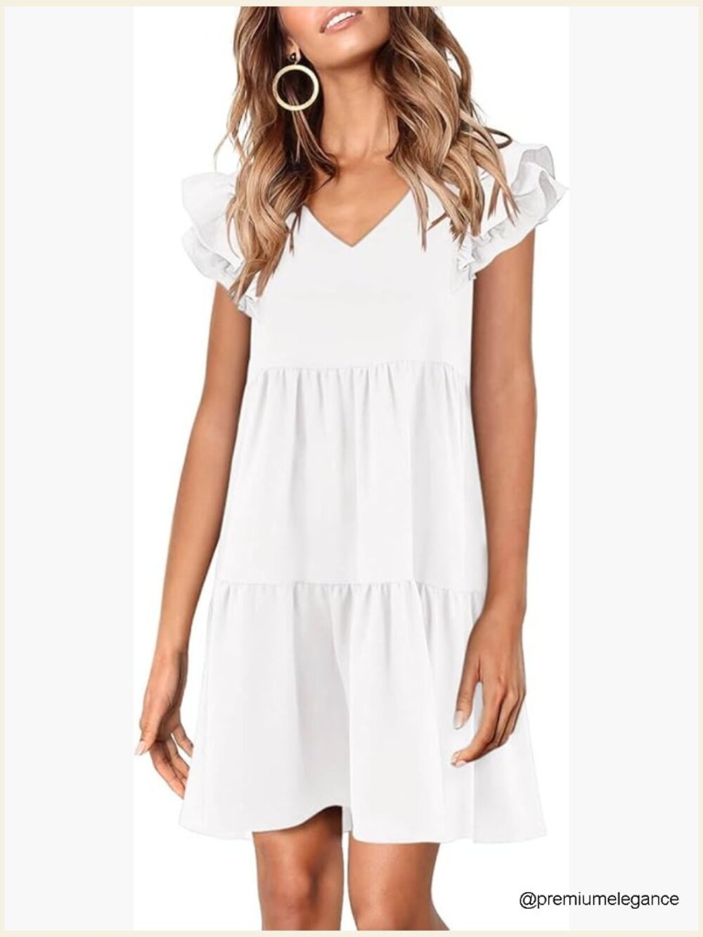 Ruffle Cap Sleeve V-Neck Flowy Swing Mini Dress
